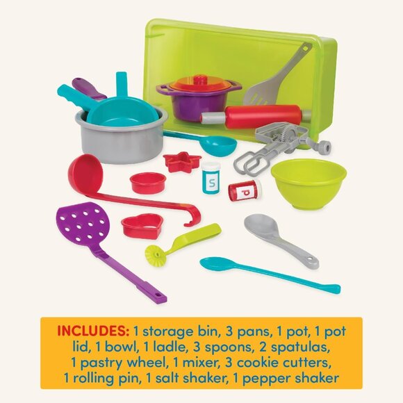 Battat - Pretend Cooking Set 21 Pieces & Storage Bin  For  Age 3+ New Sealed - Picture 3 of 15